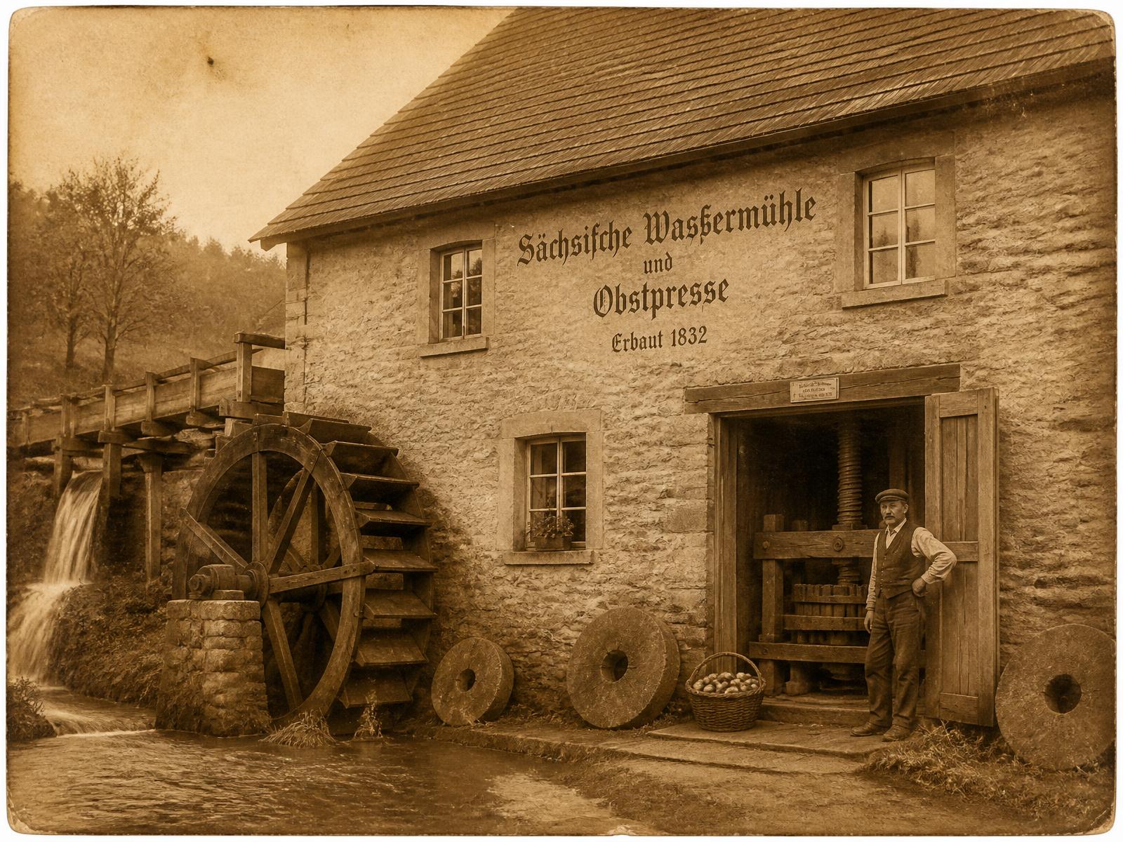 Historische Wassermühle im Greußniger Tal, Ursprung der heutigen Kelterei